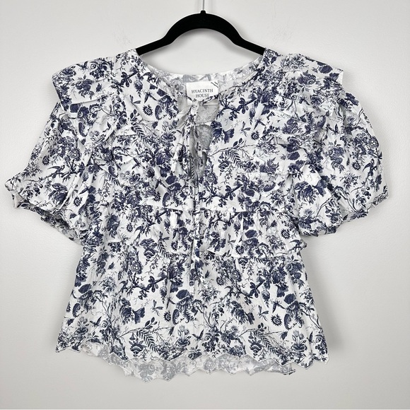 Tuckernuck Hyacinth House Navy Floral Ruffle Nadia Blouse Size Small NEW - Picture 8 of 11